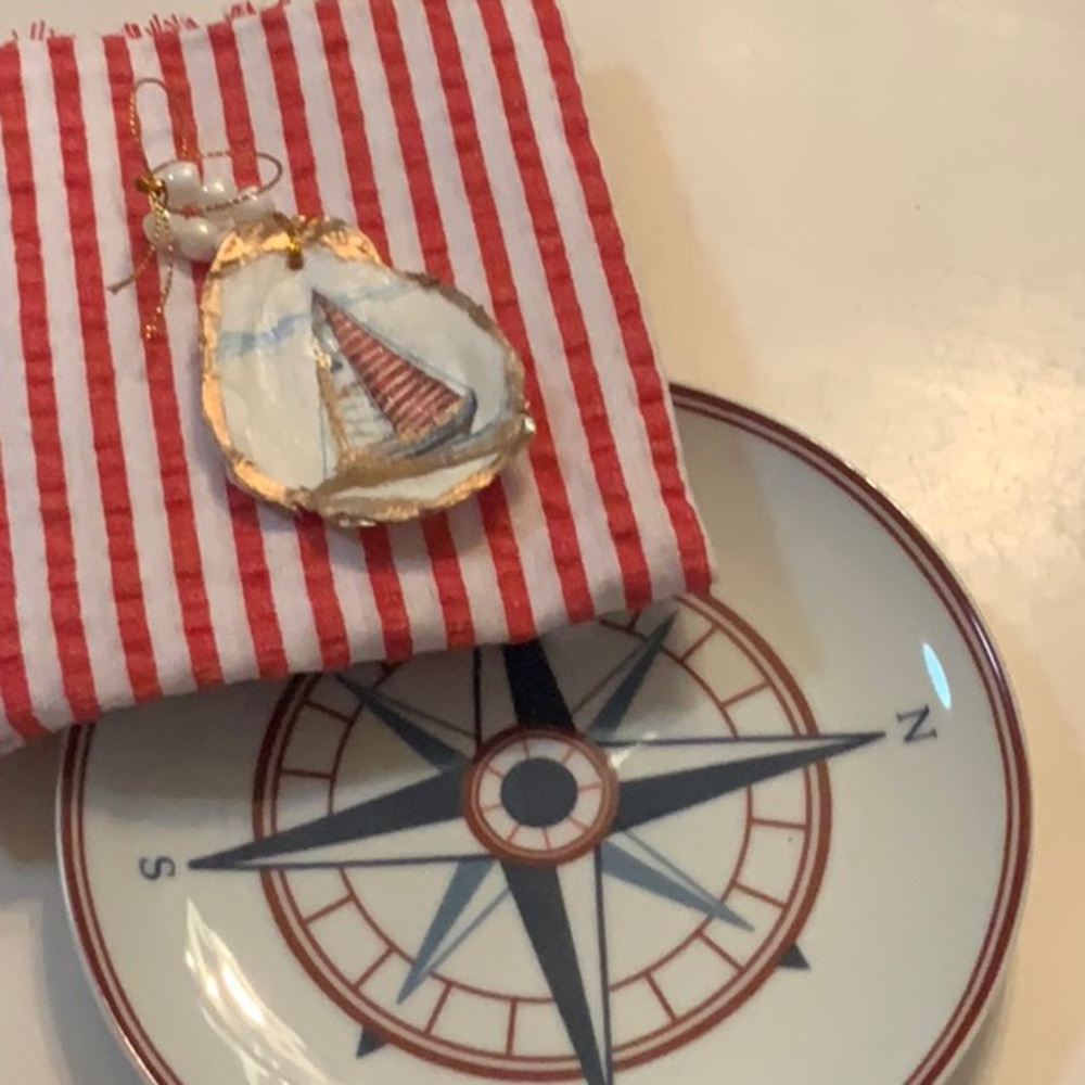 Williams Sonoma Compass Accent  4 Plate Set - White, Blue & Brown
